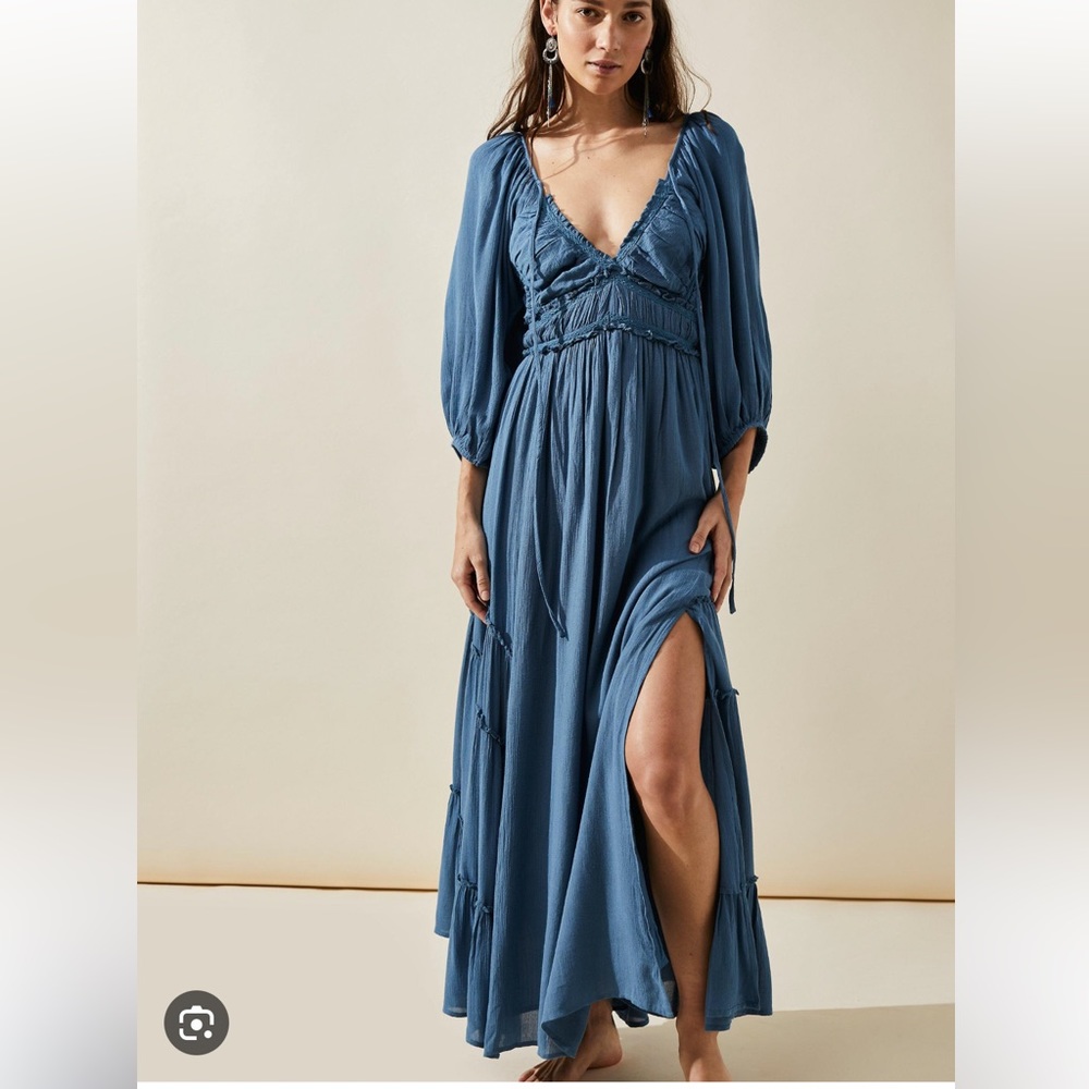 FREE PEOPLE You're A Jewel Printed Ruched Billowy Criss Cross Front Maxi Dress